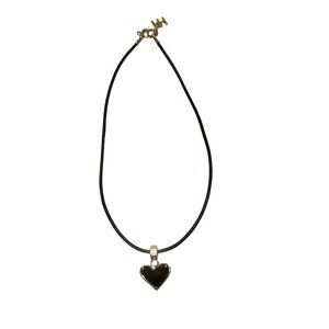 F+H Studios Heart Collection Black Onyx Gemstone Leather Choker Necklace